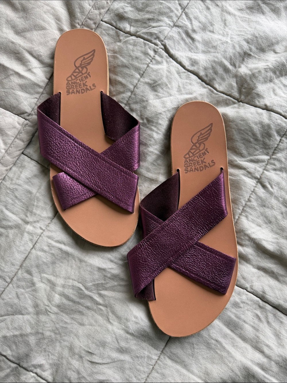 Ancient Greek Sandals Women's Plum Leather Cross-Strap Slide